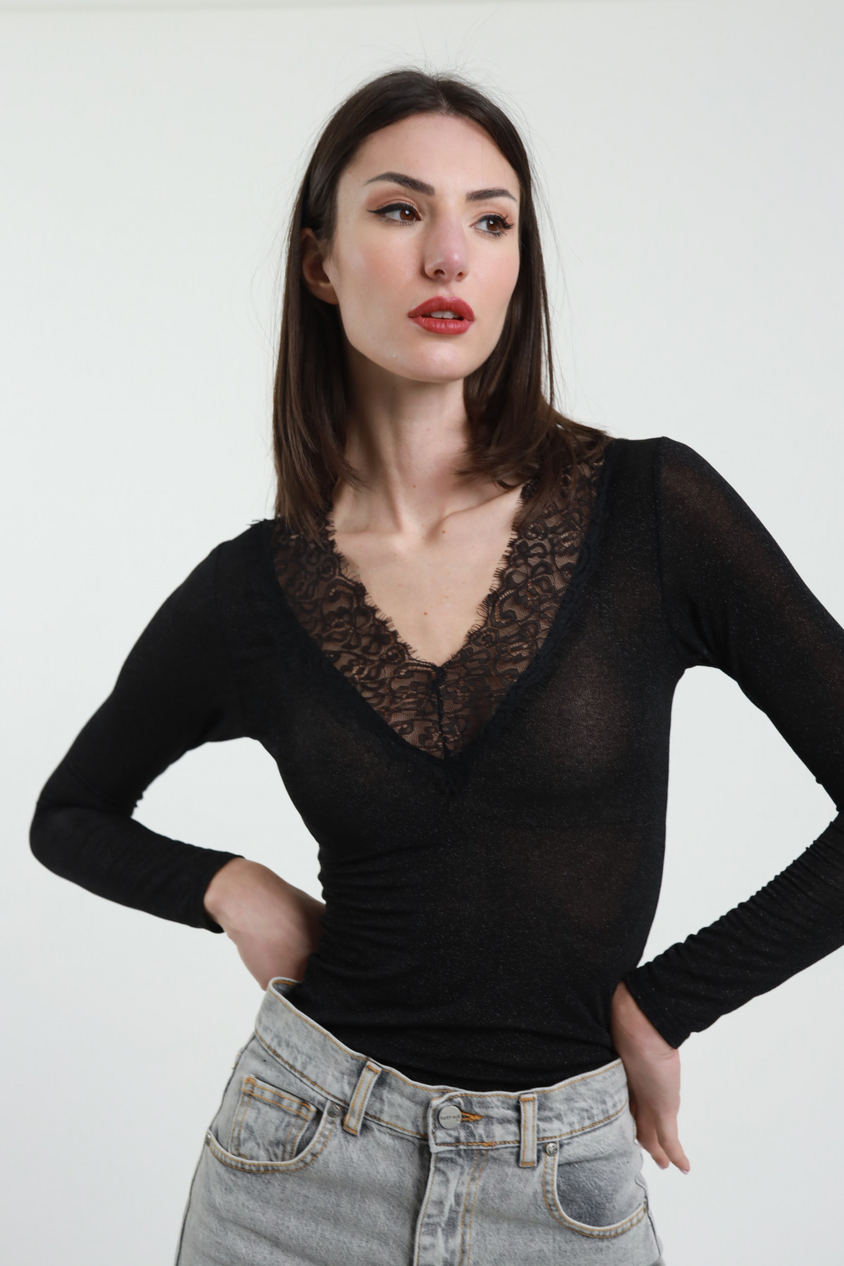 Pullover aus Lurex und Spitze