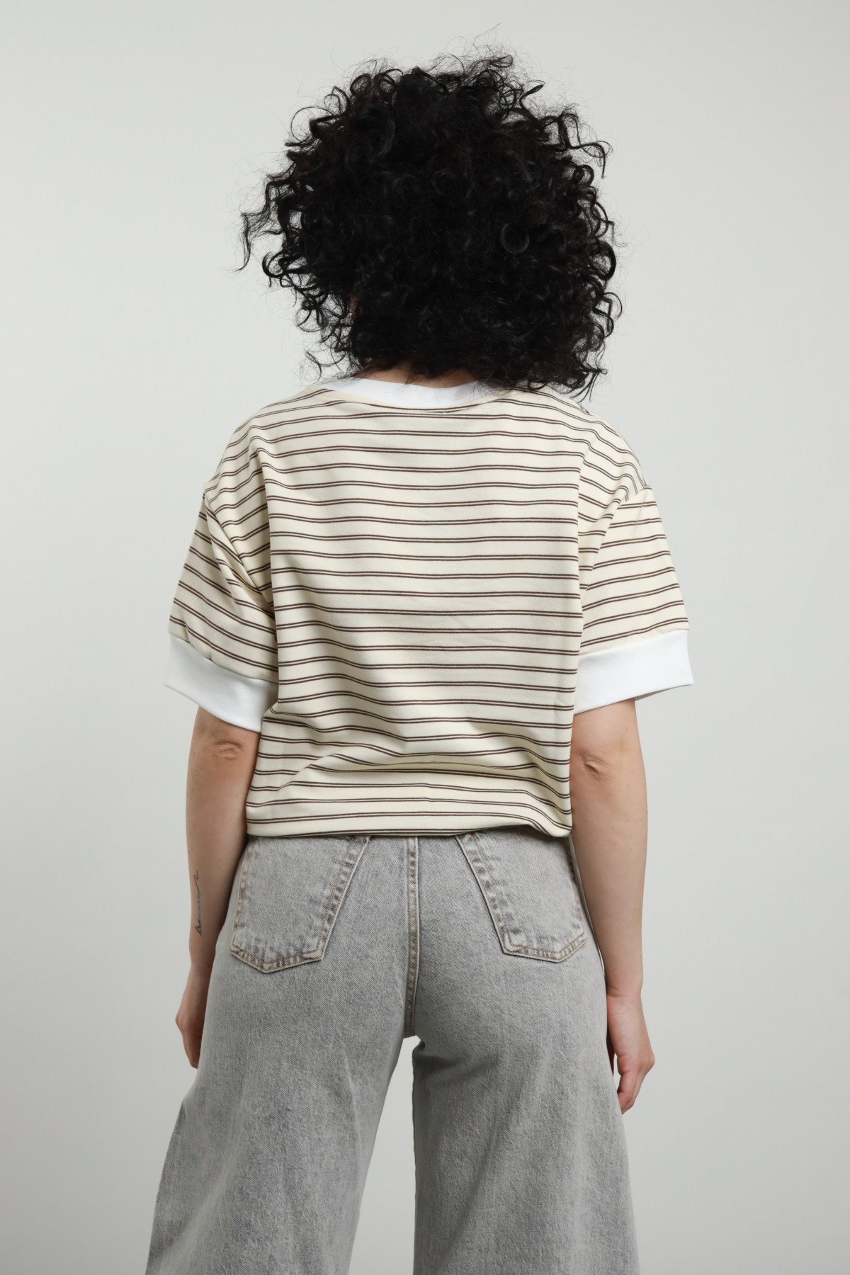 T-Shirt Righe con Inserto Strass