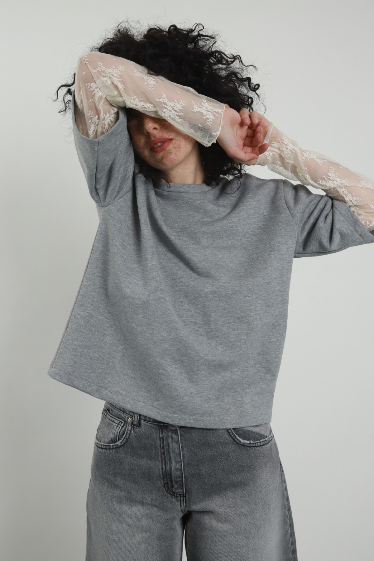 Spitzenärmel Sweatshirt