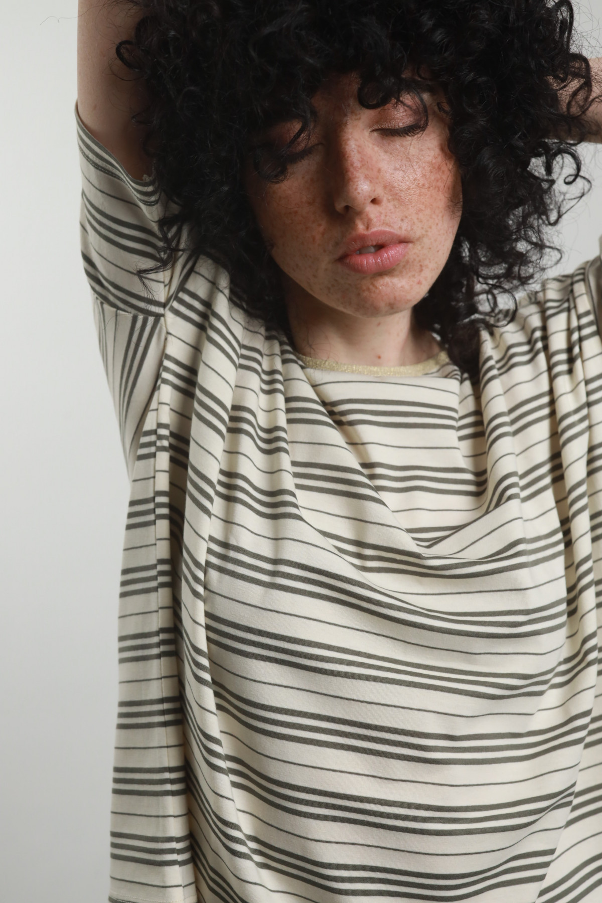 Lurex neckline stripes t-shirt