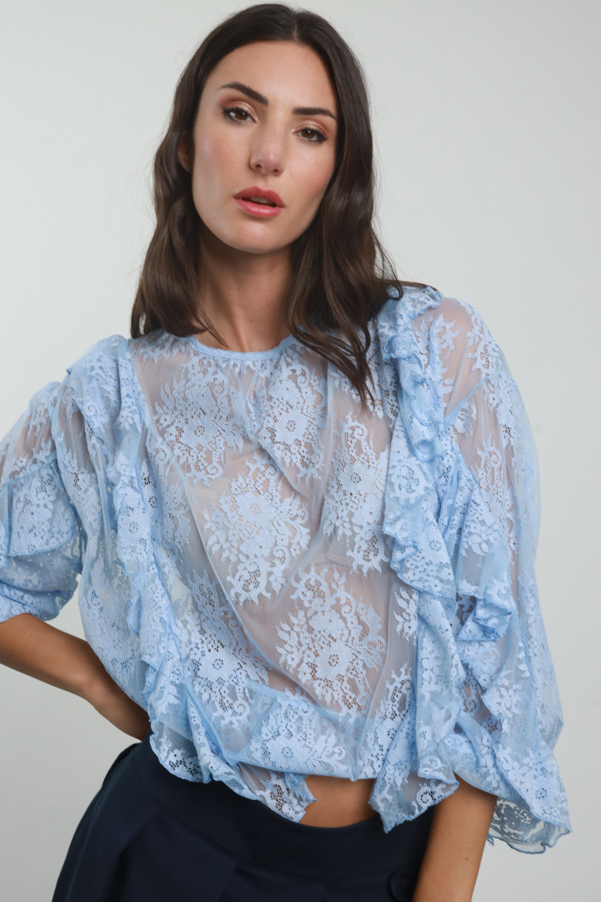 Blusa in Pizzo con Rouches