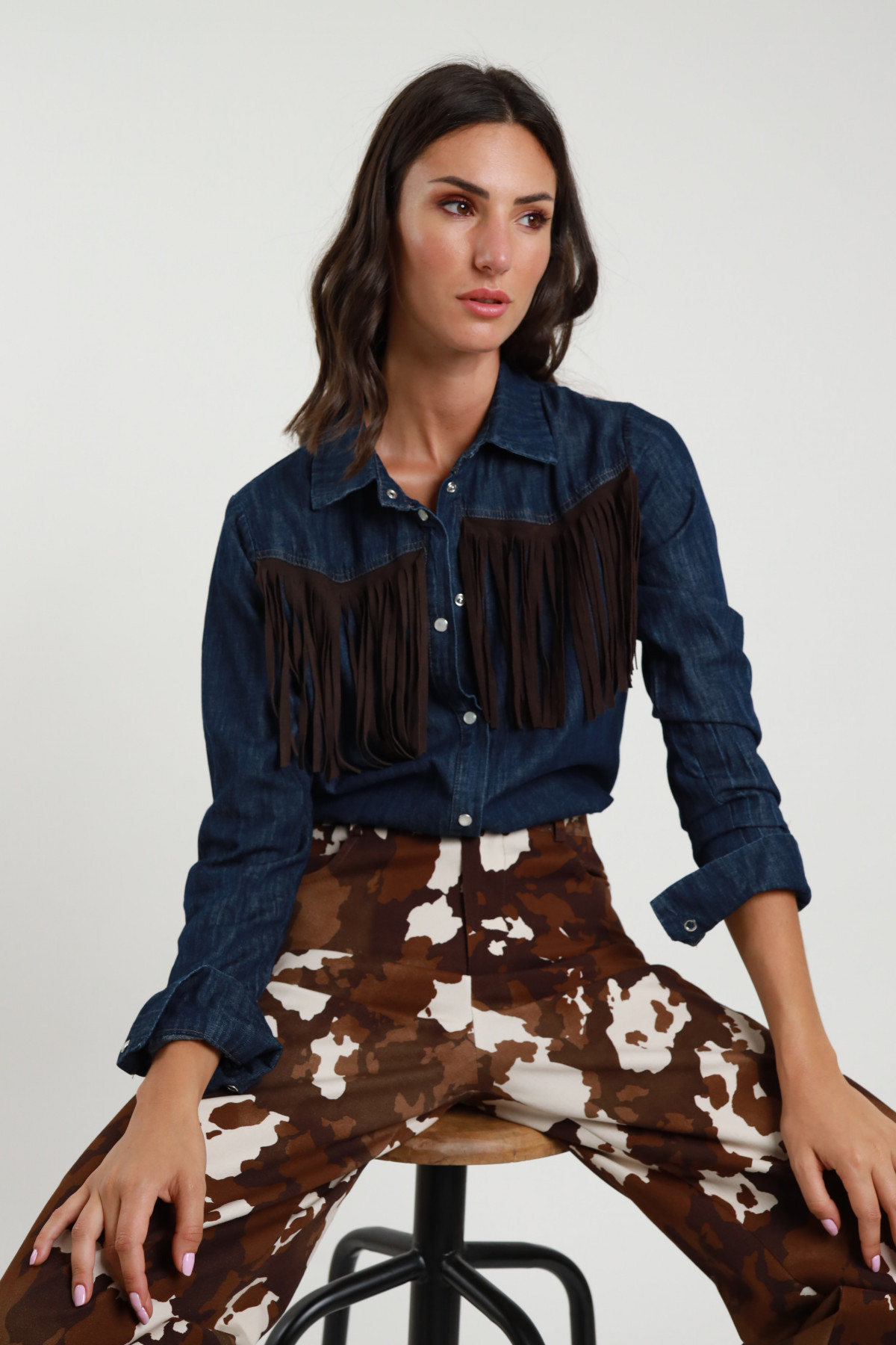 Camicia Jeans con Frange