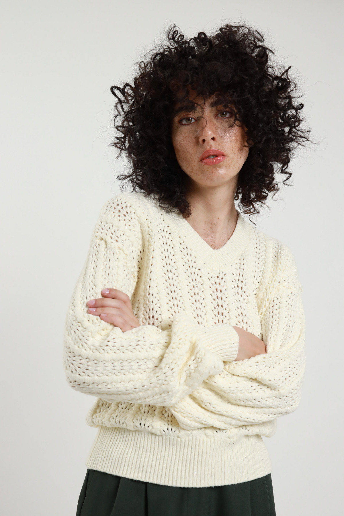 Maglia Scollo V Micro Paillettes