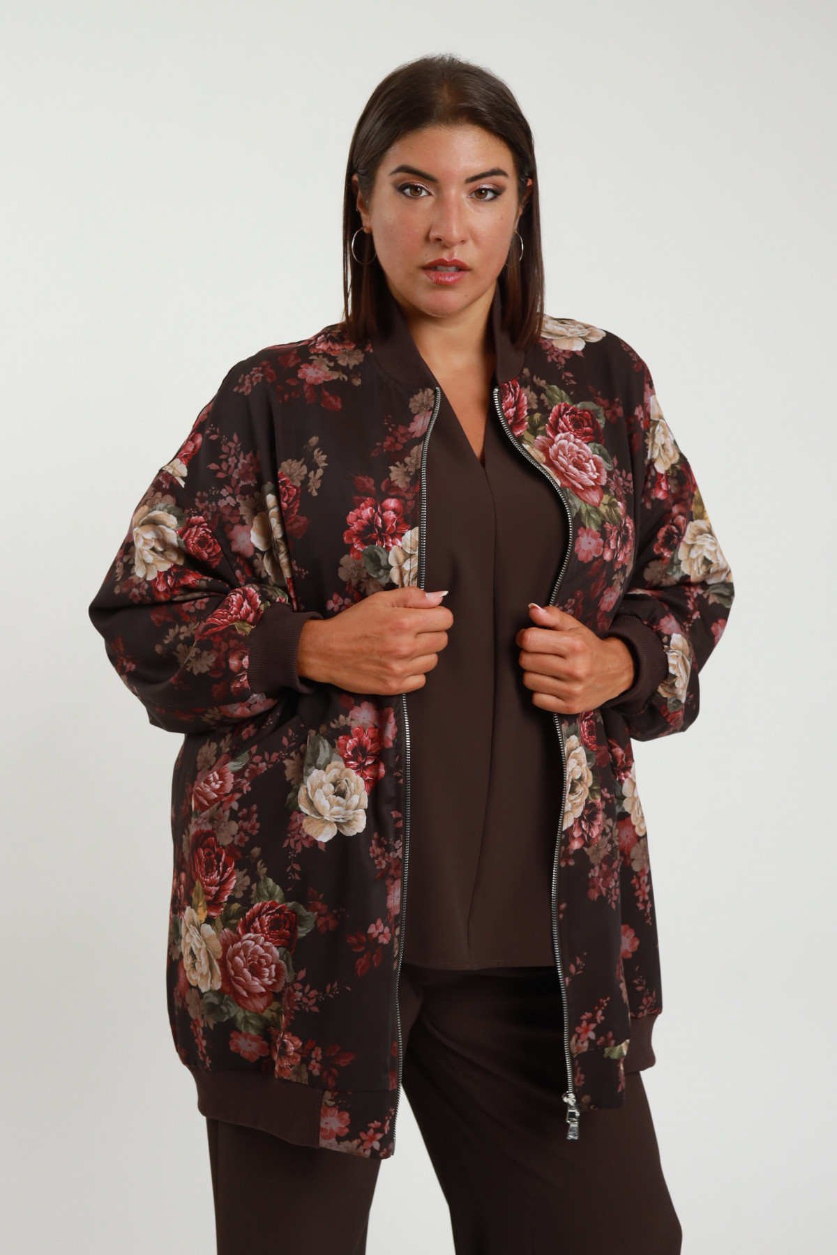 Bomber stampa fiore 94%pl 6%ea+95%co 5%ea+100%pl