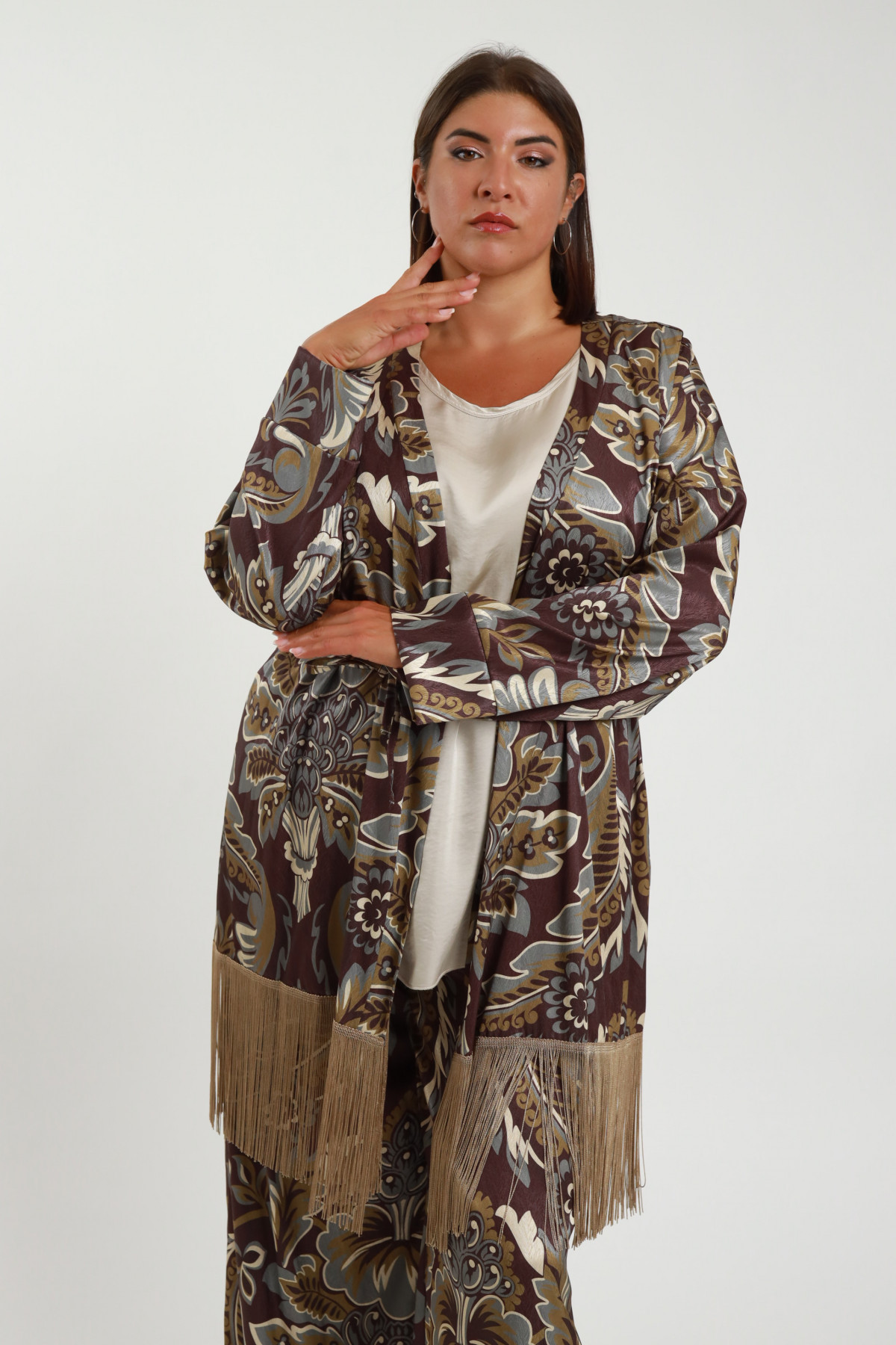 Kimono fantasia frangia 96%pl 4%ea