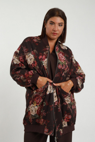 Bomber stampa fiore 94%pl 6%ea+95%co 5%ea+100%pl