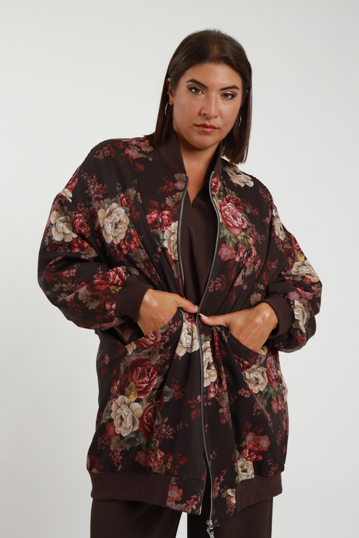 Bomber stampa fiore 94%pl 6%ea+95%co 5%ea+100%pl