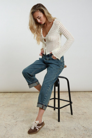 Jeans Dritti con Risvolto