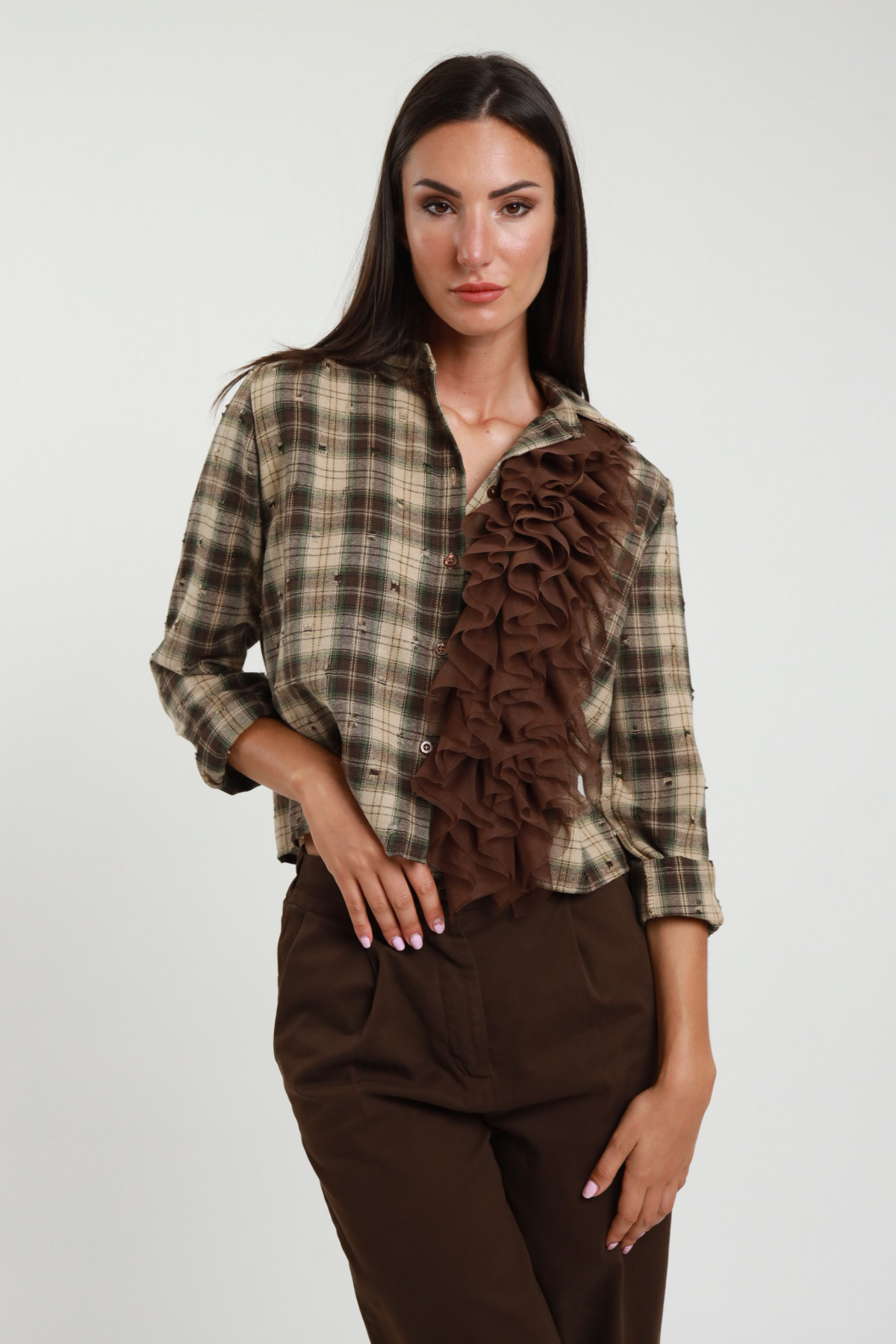Camicia Check con Rouge in Tulle