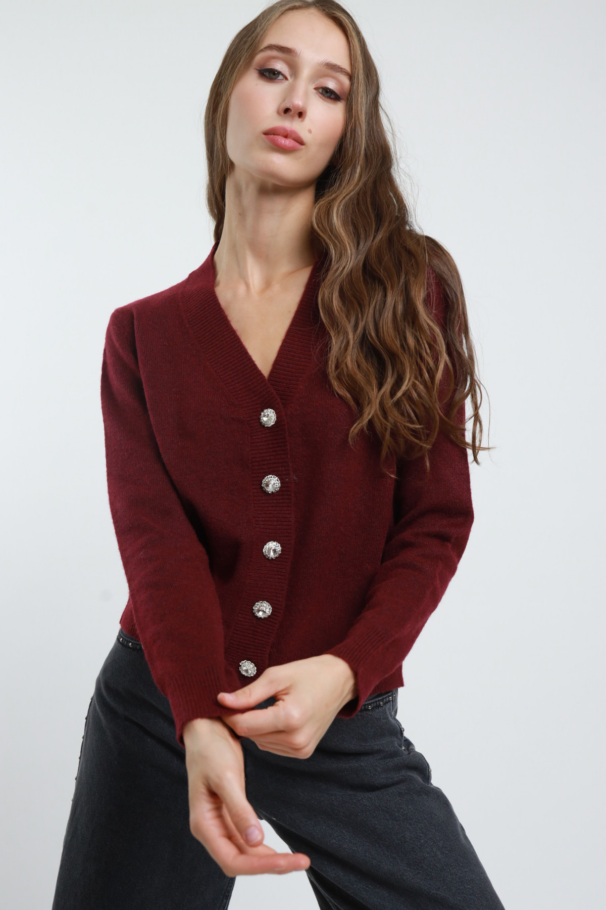Cardigan c/bottoni gioiello 85%pl 9%wo 6%ea