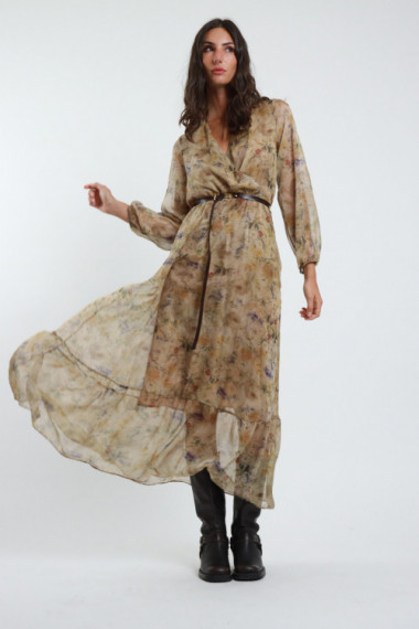 Langes Kleid mit Gürtel