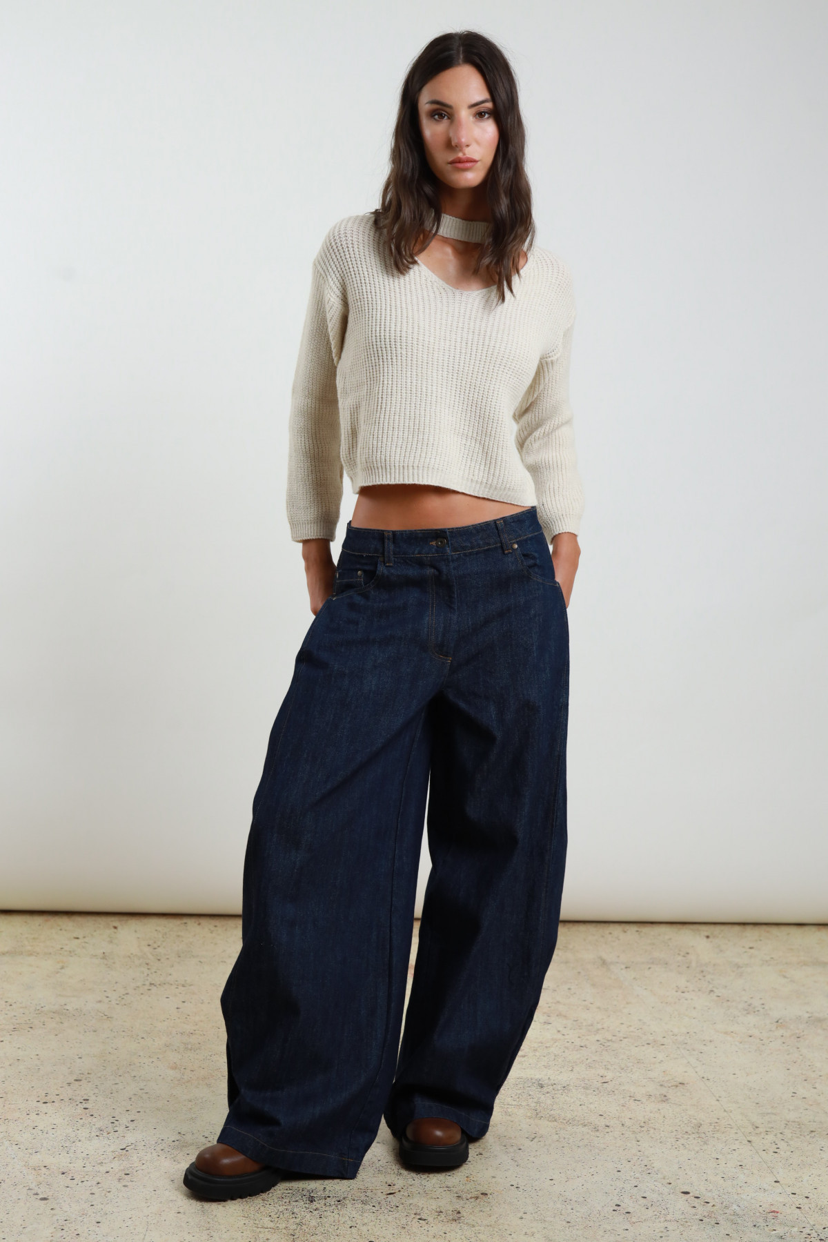 Pantalone jeans c/pieghe 100%co