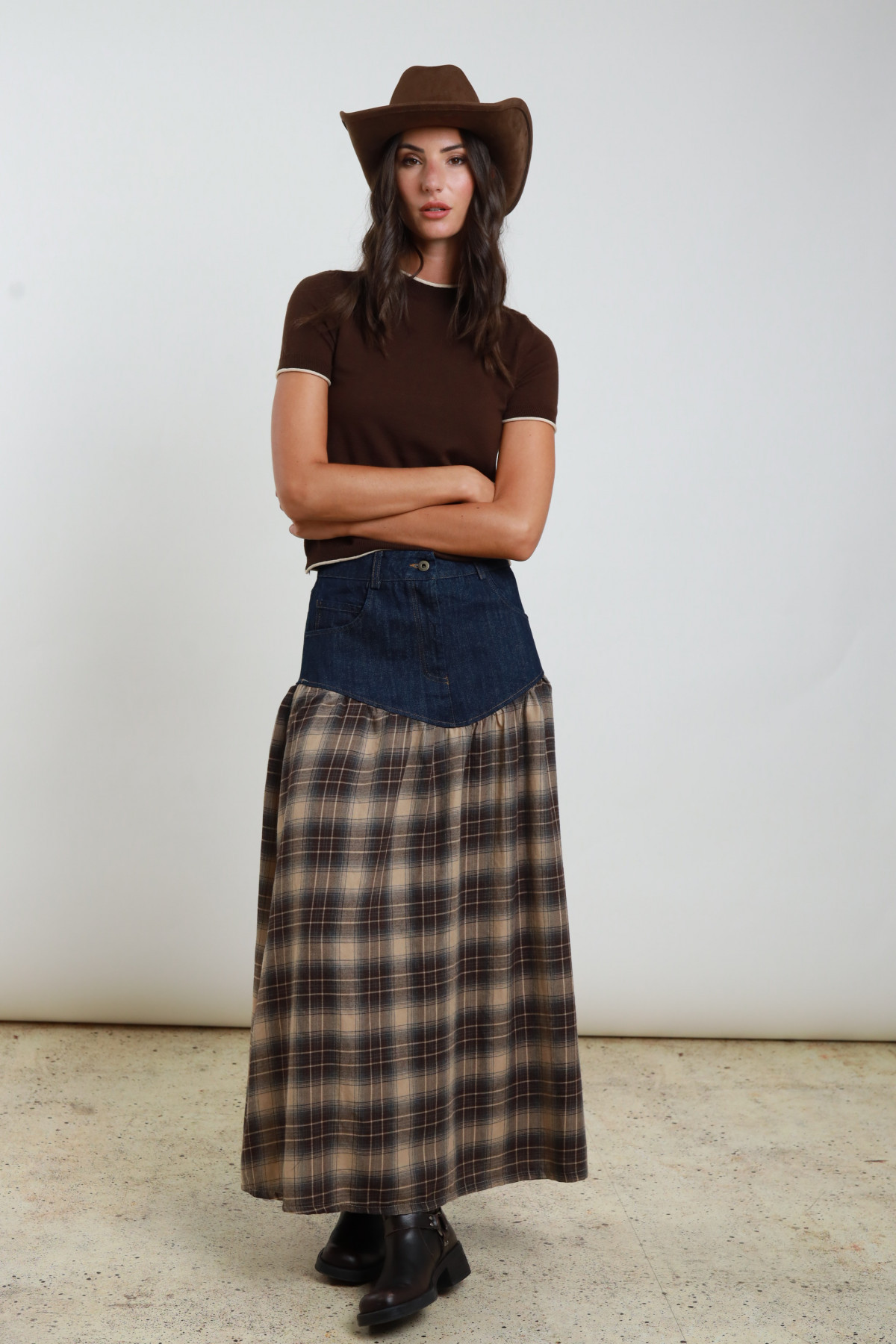 Denim Check skirt