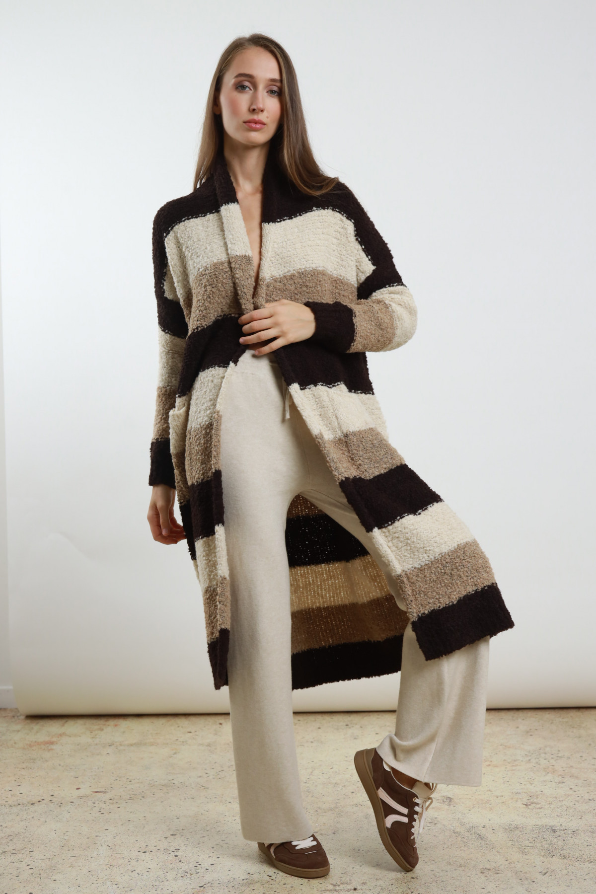 Cardigan rigato 62%pc 18%pl 8%vi 8%wo 4%wp