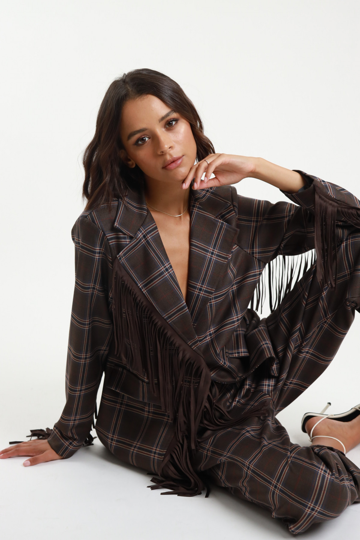 Check fringes jacket