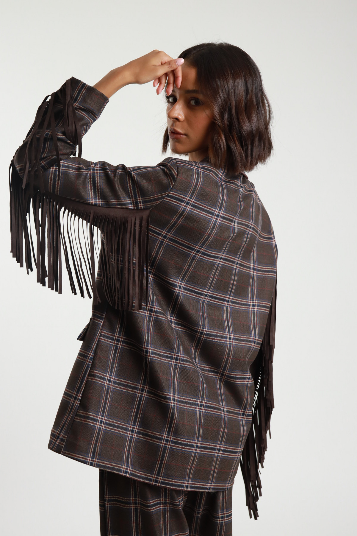 Check fringes jacket