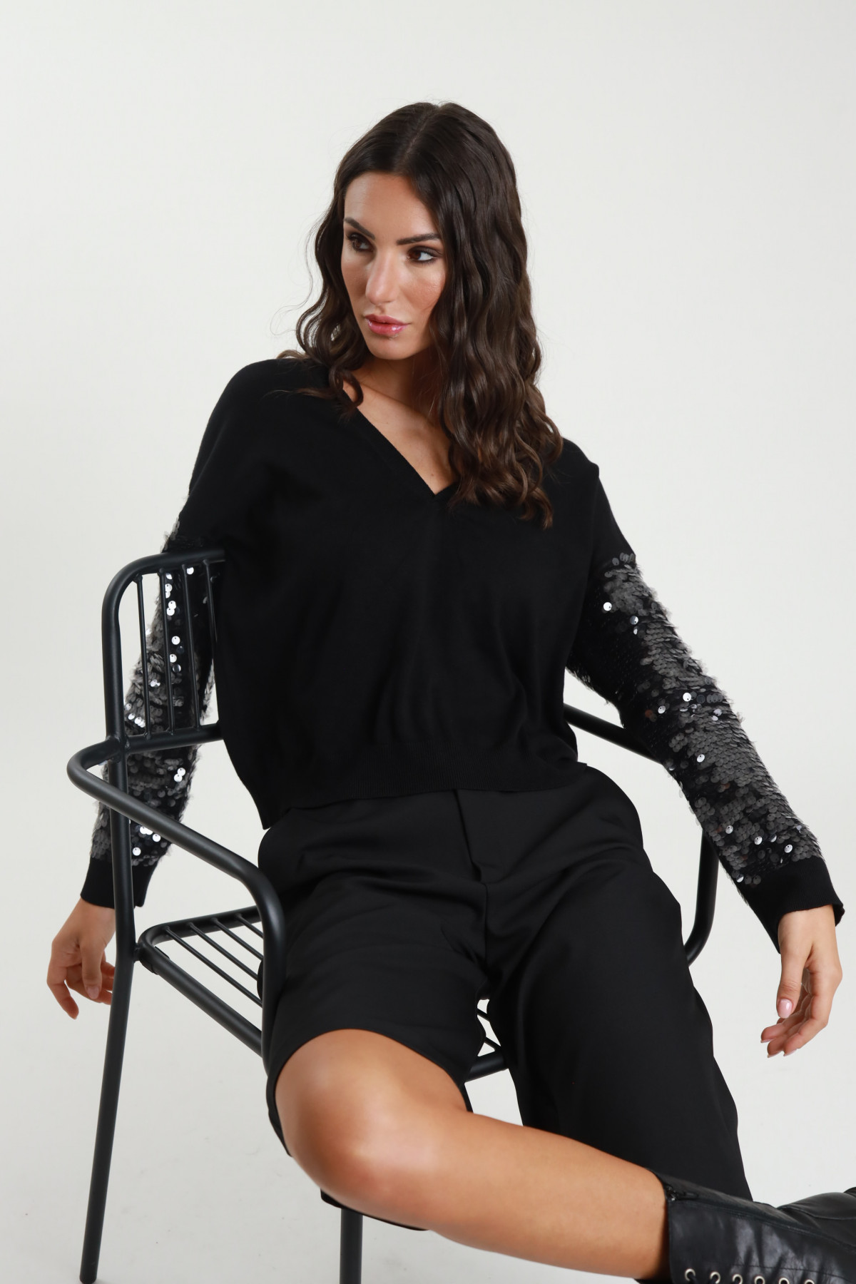 Maglione Scollo V Paillettes