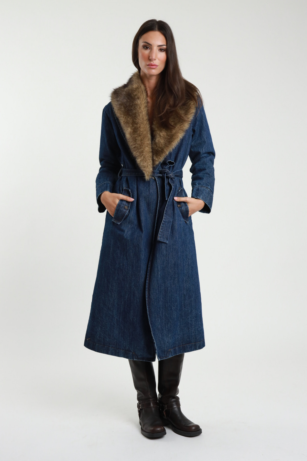 Coat denim faopelliccia