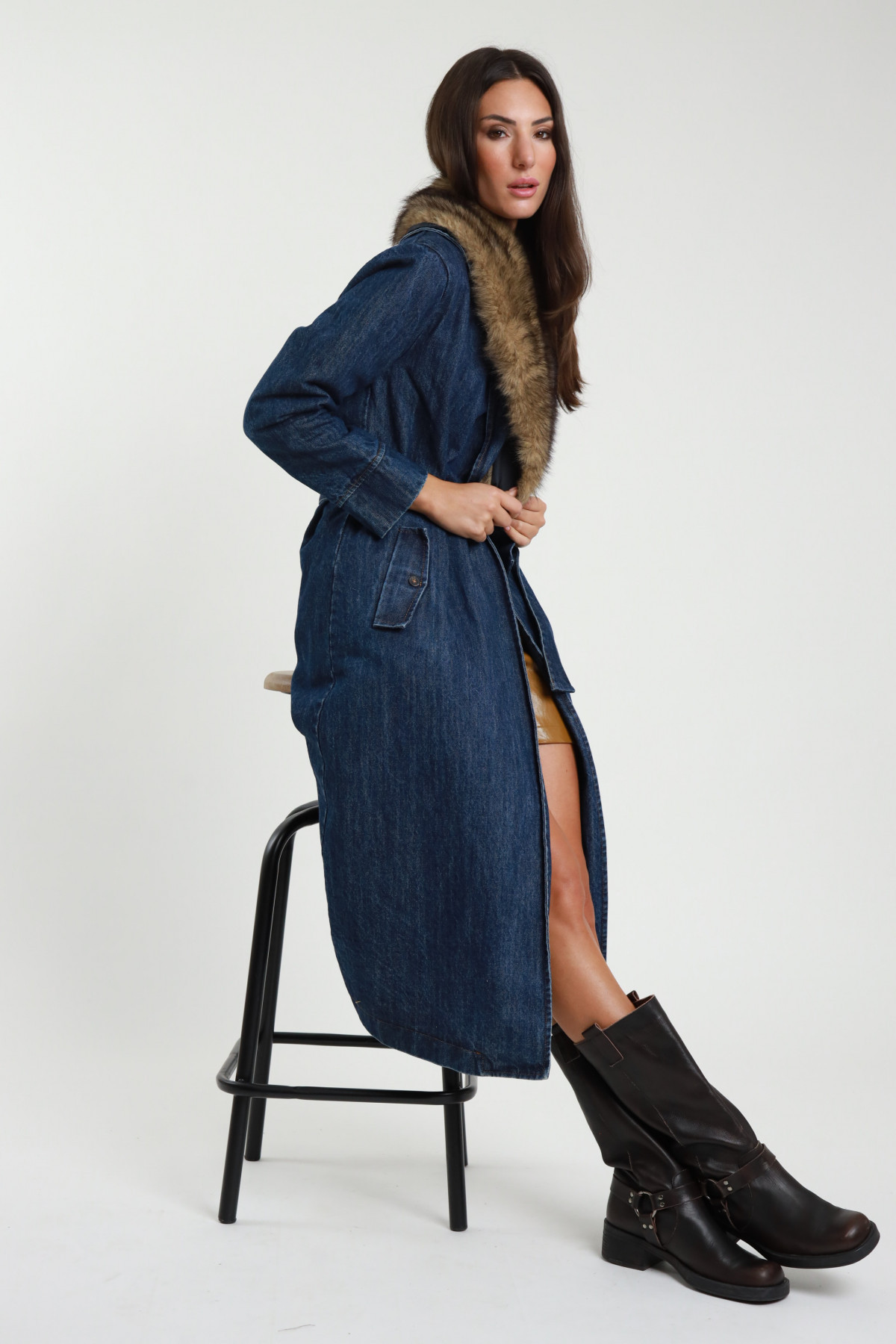 Coat denim faopelliccia