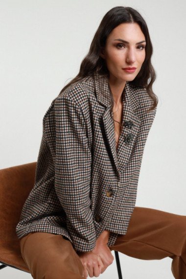 Hahnentritt-Jacke + Brosche