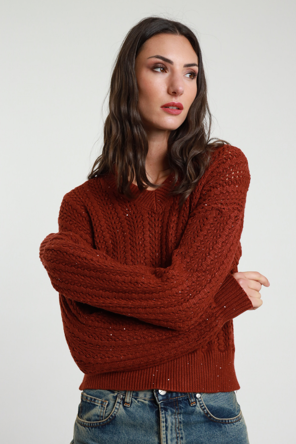 Maglia Scollo V Micro Paillettes