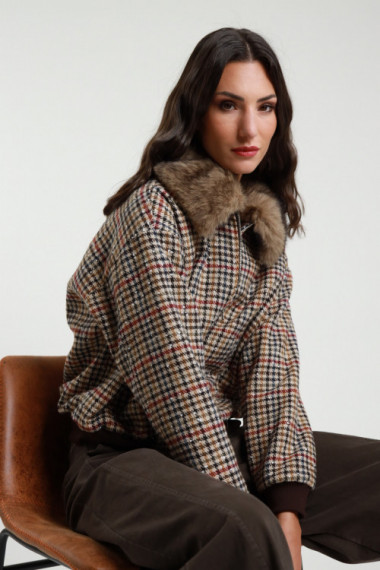 Bomber jacket with faux fur collar