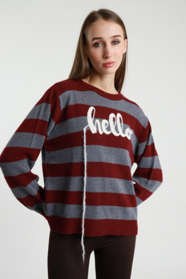 Gestreifter Pullover mit Hello-Stickerei