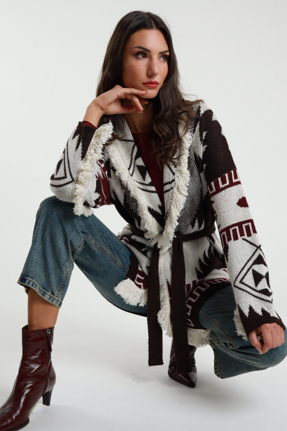 Cardigan Jaquard con Frange
