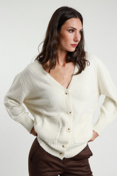 Cardigan tasche paillettes 43%pc 30%pl 27%pa