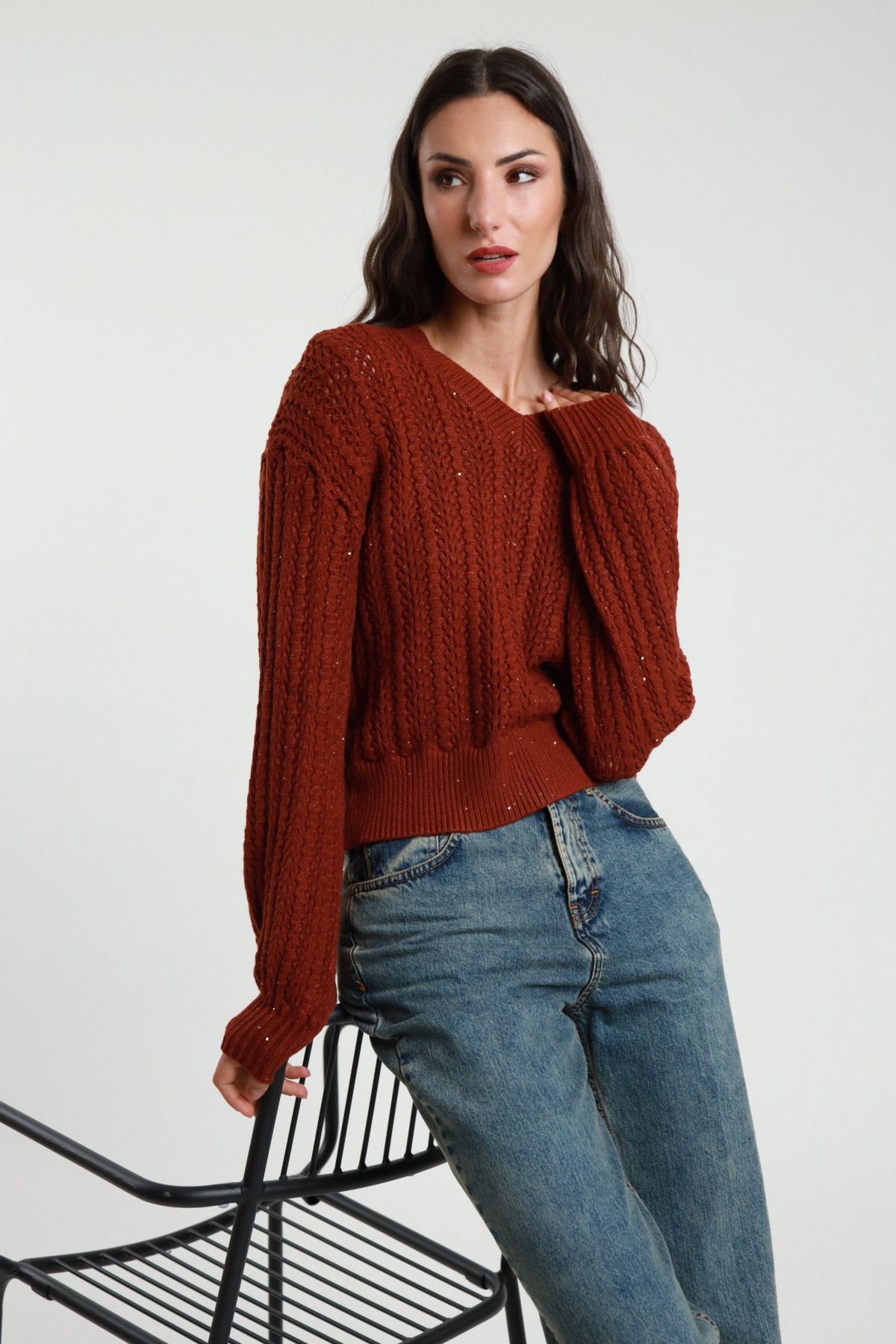 Maglia Scollo V Micro Paillettes