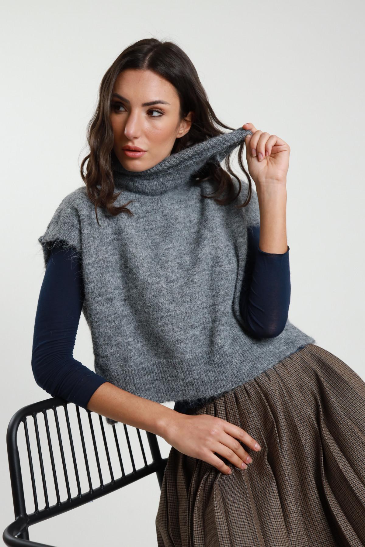 Ärmelloser Rollkragenpullover