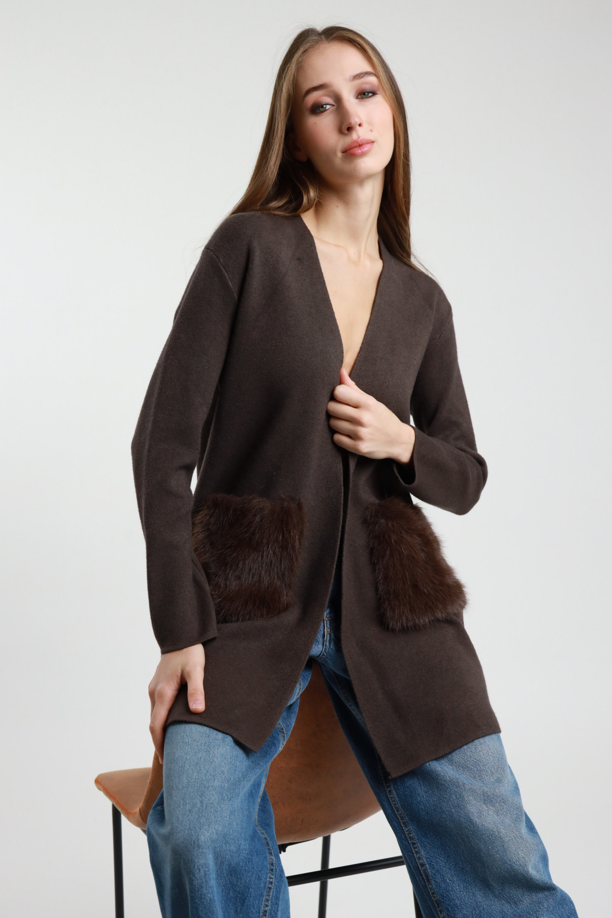Cardigan Tasche Ecopelliccia