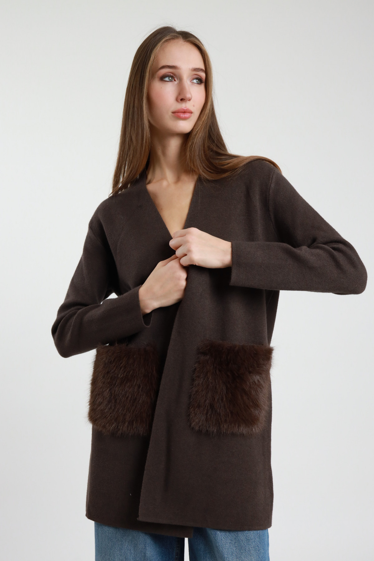Cardigan Tasche Ecopelliccia