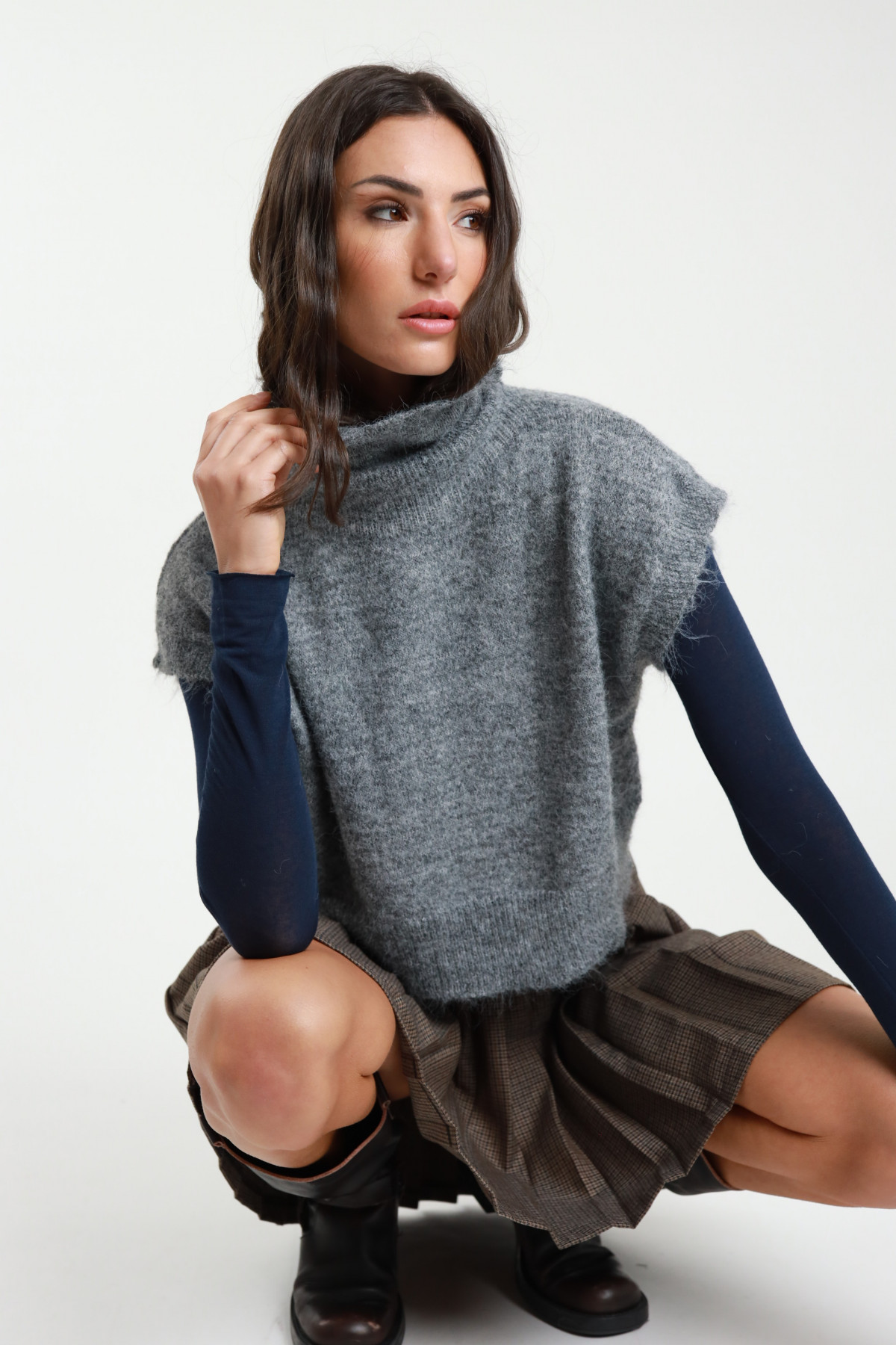 Ärmelloser Rollkragenpullover