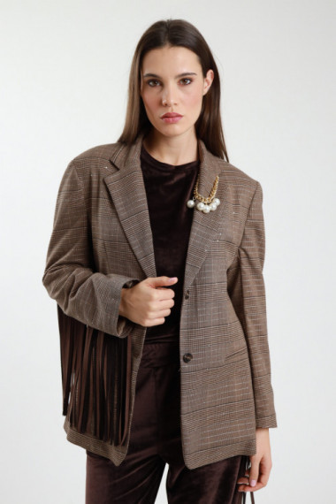 Karierter Blazer mit Fransen