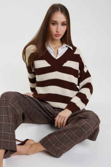 Gestreifter Pullover mit V-Ausschnitt