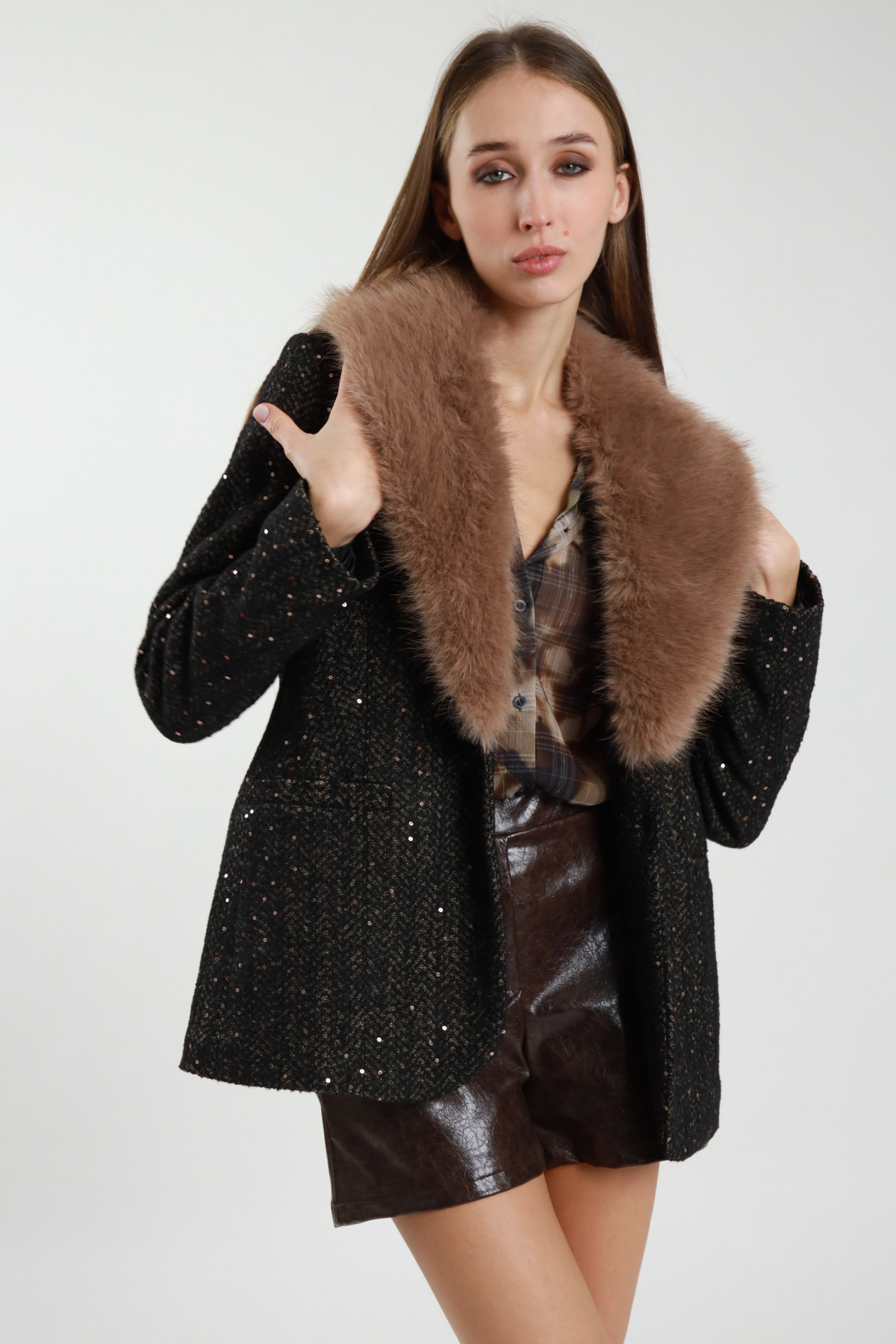 Jacke mit Kunstpelzkragen