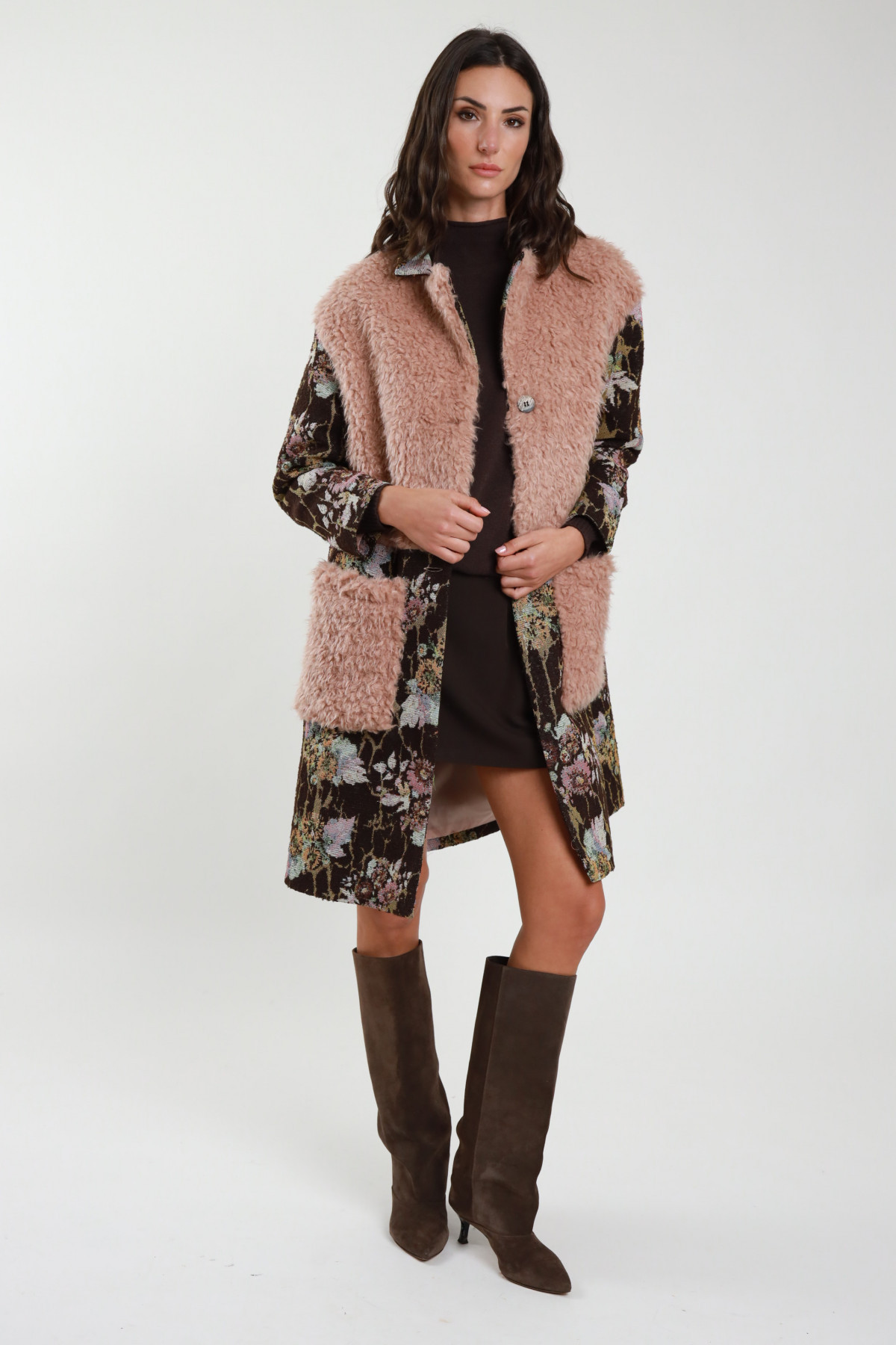 Patterned Coat + Faux Fur