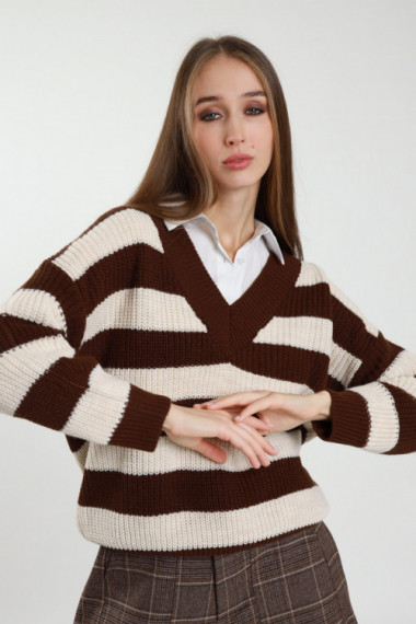 Gestreifter Pullover mit V-Ausschnitt