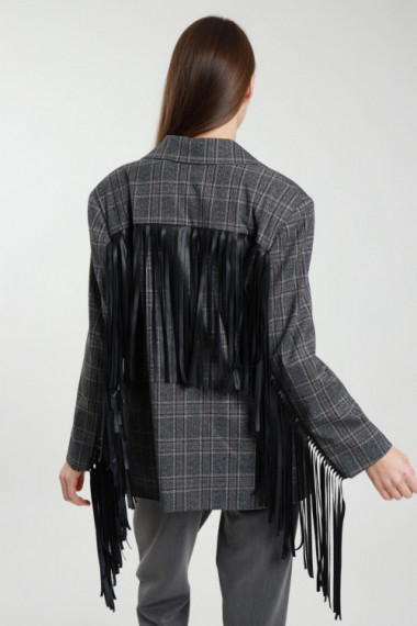 Giacca over c/frangia 65%pl 32%vi 3%ea+50%pu 50%pl+100%pl