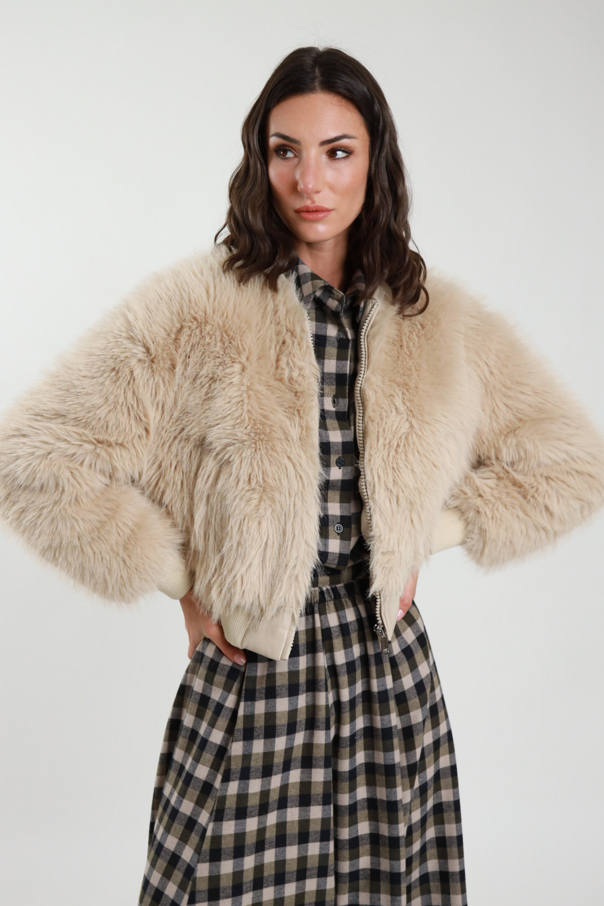Faux fur bomber jacket