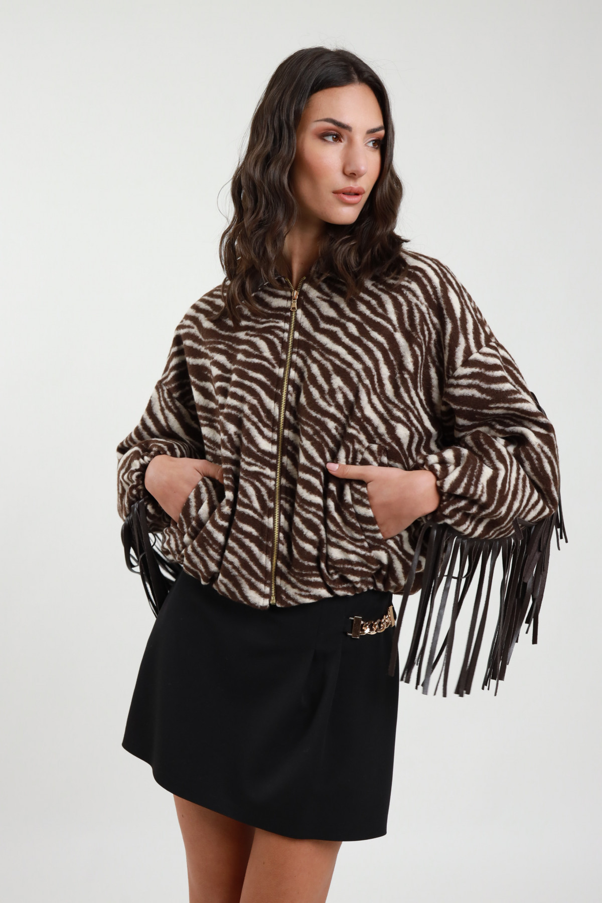 Bomberjacke mit Zebra-Fransen