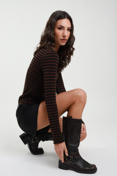 T-Shirt a Righe con Pizzo