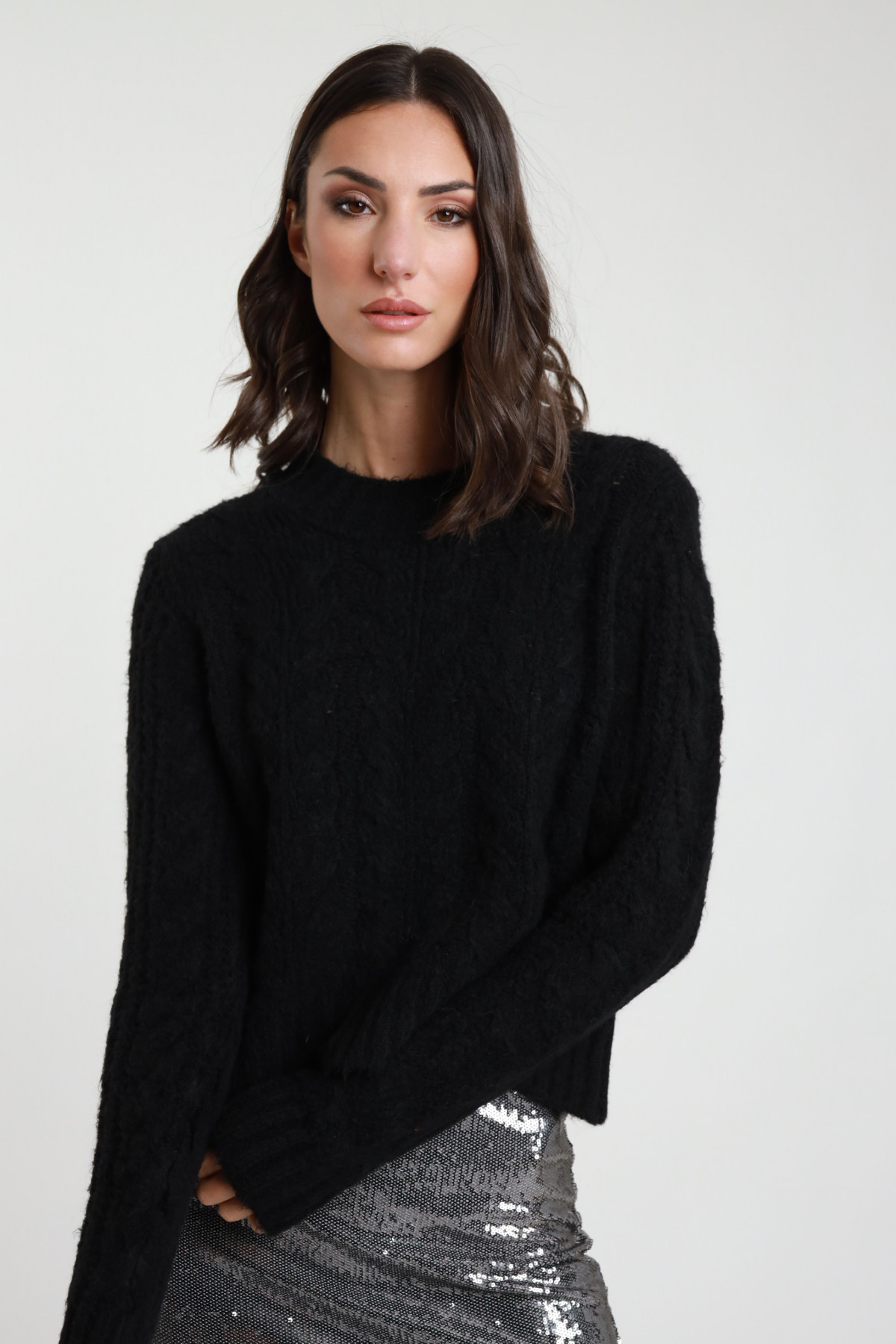 Maglia treccia 60%pc 14%pa 10%pl 8%vi 8%wo