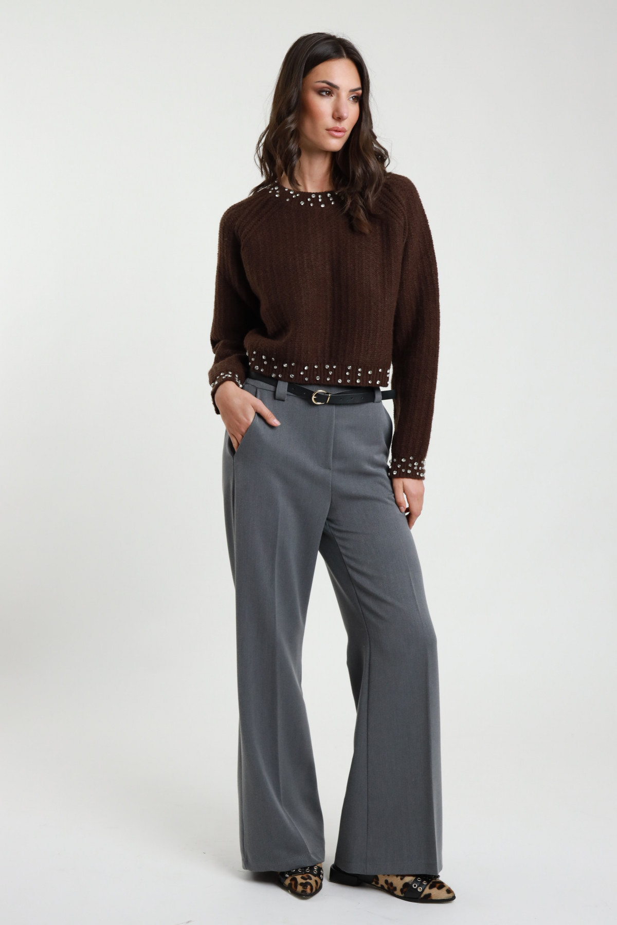 Pantaloni Gamba Dritta con Cintura