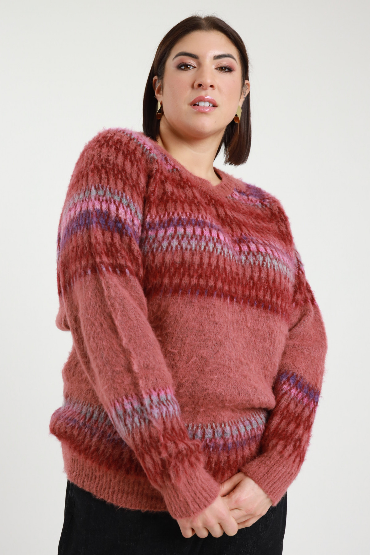 Maglia jaquard 57%pc 29%pa 7%wo