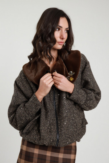 Bomber jacket with faux fur collar