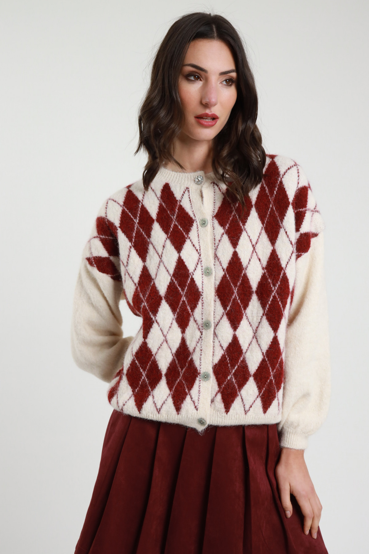 Cardigan Rombi Bottone Gioiello