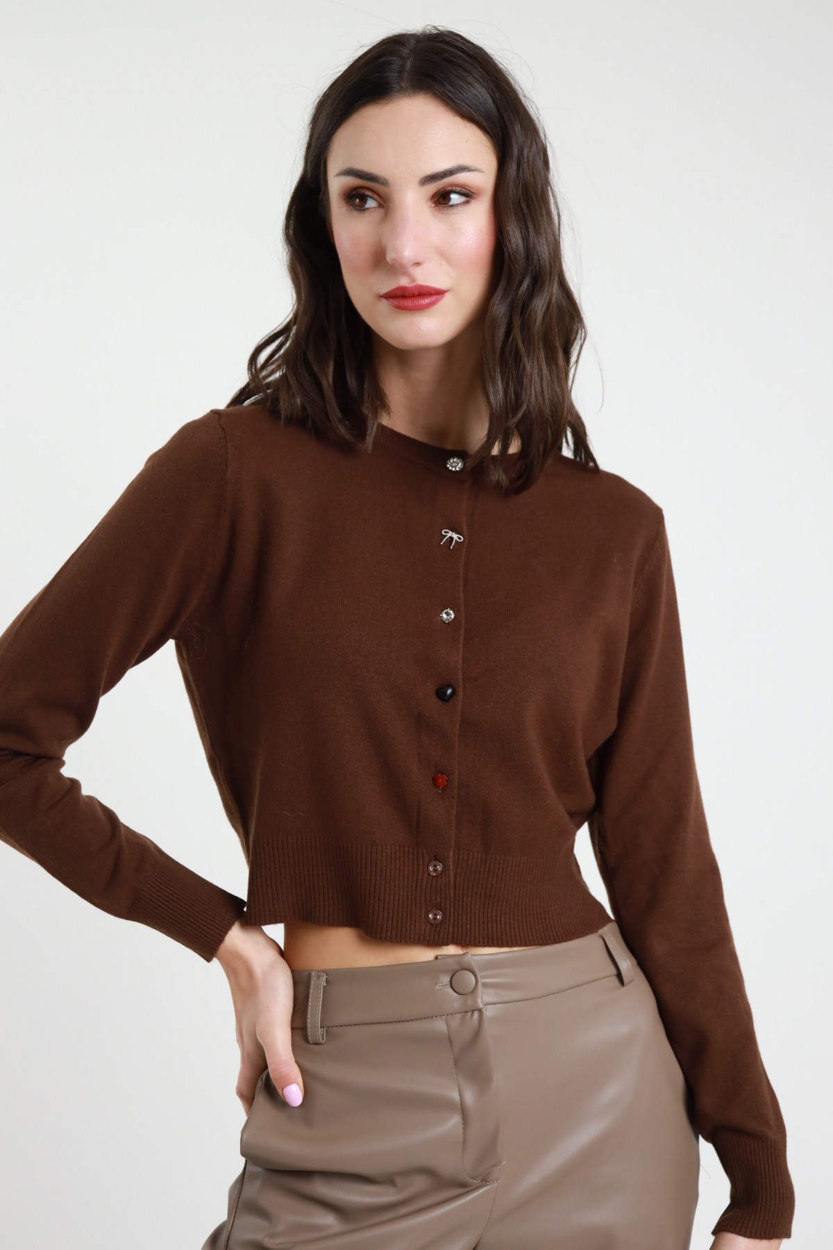Cardigan Crop Bottoni Gioiello