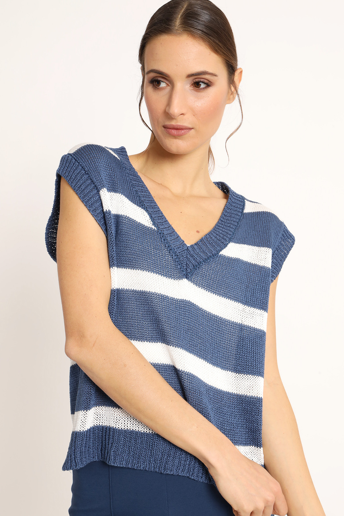 Gilet Lavorato A Maglia Uomo - Senza Maniche Con Colletto A Righe